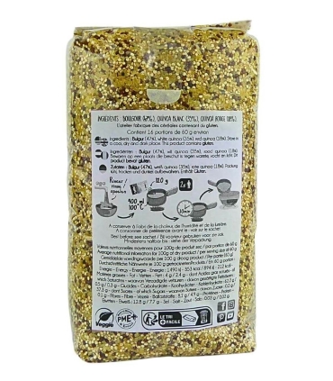 Céréales et graines - Céréales en mélange - Mélange quinoa et boulgour sachet 500g verso - Sabarot