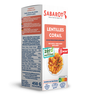 Lentilles corail zéro résidu de pesticides - étui 450g - Sabarot