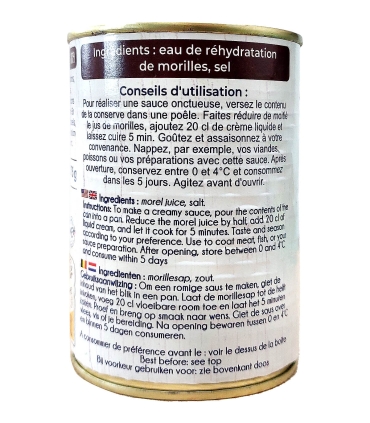 Champignons - Jus de morilles conserve 375g côté - Sabarot