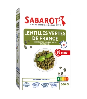 Dried pulses and lentils - Green lentils from France quick cooking 8 minutes 360g - Sabarot
