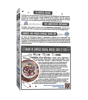 Légumes secs et lentilles - Lentilles béluga cuisson rapide 8 minutes 500g verso - Sabarot