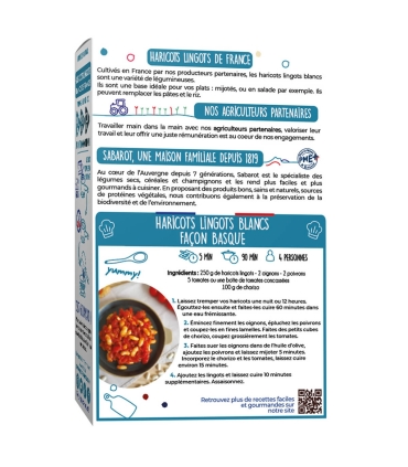 Dried pulses - White lingot beans from France 450g back - Sabarot