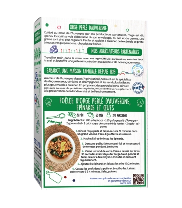 Céréales et graines - Orge perle d’Auvergne 500g verso - Sabarot