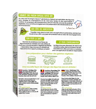 Céréales et graines - Galettes végétales - Pois cassés au basilic - Étui 170g verso - Sabarot