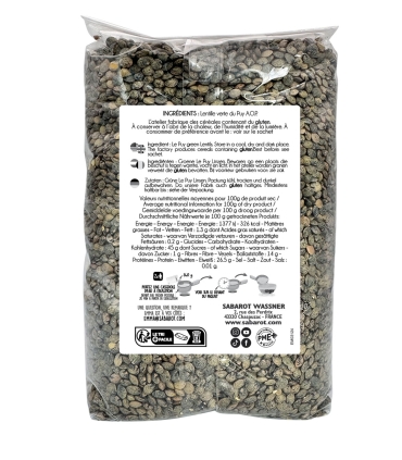 Dried pulses - Le Puy green lentils A.O.P 1kg back - Sabarot