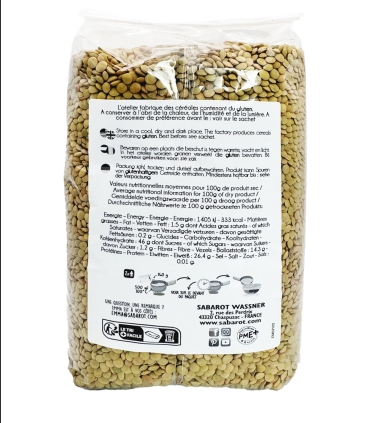 Légumes secs - Lentilles blondes 1kg verso - Sabarot