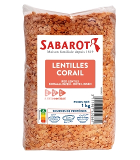 Dried pulses - Red split lentils 1kg bag - Sabarot