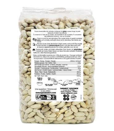 Légumes secs - Haricots lingots blancs 1kg verso - Sabarot