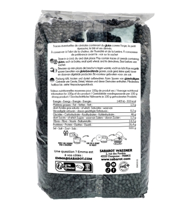 Légumes secs - Lentilles beluga 1kg verso - Sabarot