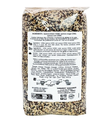 Céréales et graines - Trio de quinoa 1kg verso - Sabarot