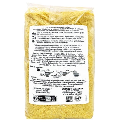 Céréales et graines - Couscous moyen 850g verso - Sabarot