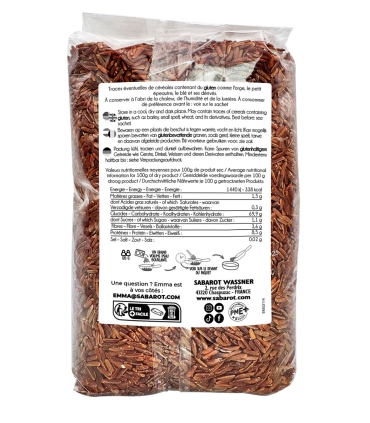 Cereals and Seeds - Red Rice of the Emperors - 950g Packet Back - Sabarot