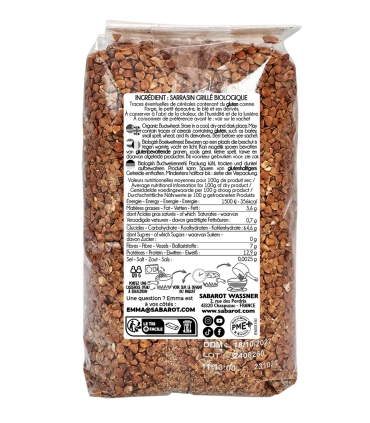 Céréales et graines - Sarrasin grillé Bio - Sachet 500g verso - Sabarot