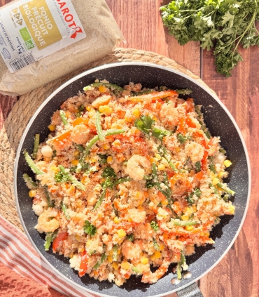 Fonio Recipe Sabarot Sautéed Shrimp, Peppers, Corn, and Beans