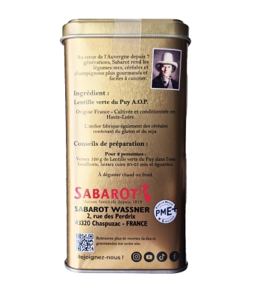 Dry Vegetables - P.D.O. Le Puy green lentils - Metal Box Collection Ville du Puy 500g side 1 - Sabarot