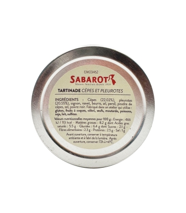 Épicerie & cadeaux - Apéritifs - Tartinade cèpes et pleurotes 90g couvercle - Sabarot