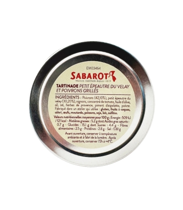 Épicerie & cadeaux - Apéritifs - Tartinade Petit Épeautre du Velay & poivrons grillés 90g couvercle - Sabarot
