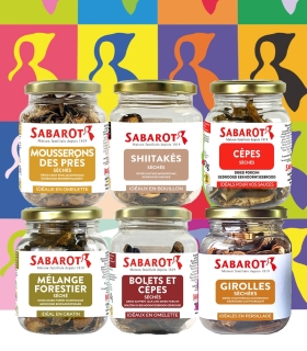 Idées cadeaux - L'addict de champignons - Assortiment de 6 pots de champignons séchés - Sabarot