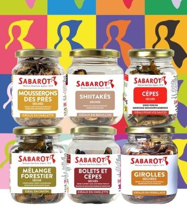Gift Ideas - The Mushroom Addict - Assortment of 6 jars of dried mushrooms - Sabarot