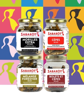 Idées cadeaux - Le connaisseur de champignons - Assortiment de 4 pots de champignons séchés - Sabarot