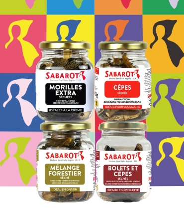 Idées cadeaux - Le connaisseur de champignons - Assortiment de 4 pots de champignons séchés - Sabarot