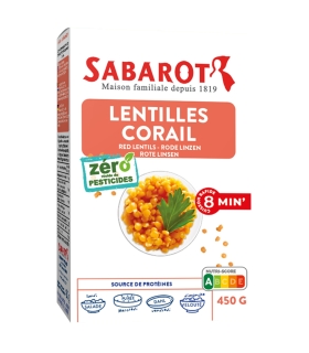 Lentilles corail zéro résidu de pesticides - étui 450g - Sabarot
