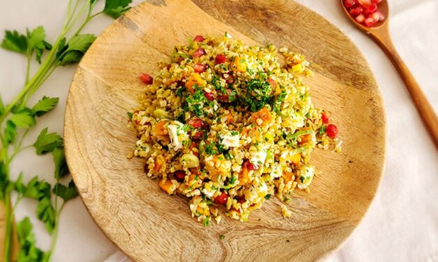 Freekeh salad, sweet potato and pomegranate