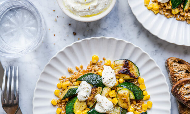 Salade de Petit Épeautre du Velay, courgettes, maïs et feta