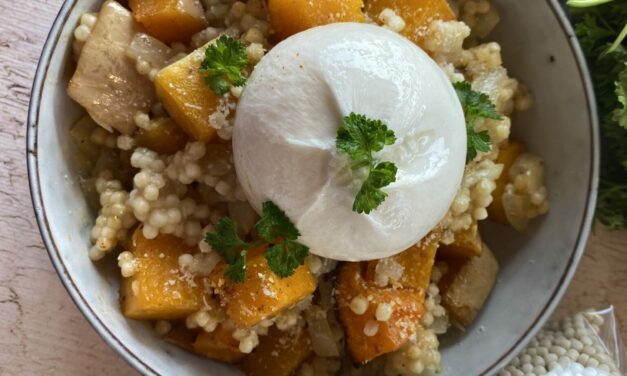 Perles de couscous, butternut et burrata