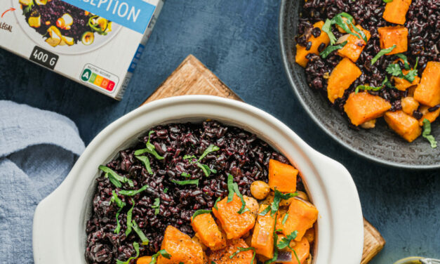 Riz noir aux légumes racines et aux pois chiches