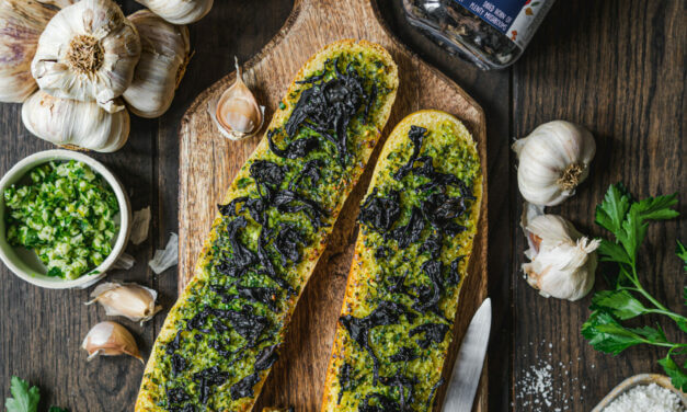 Garlic bread with trumpets of death