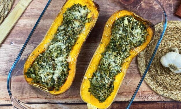 Butternut stuffed with Petit Épeautre du Velay, spinach and parmesan