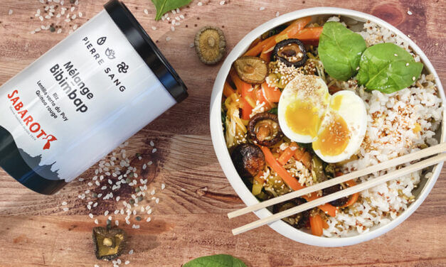 Korean Bibimbap with shiitake mushrooms