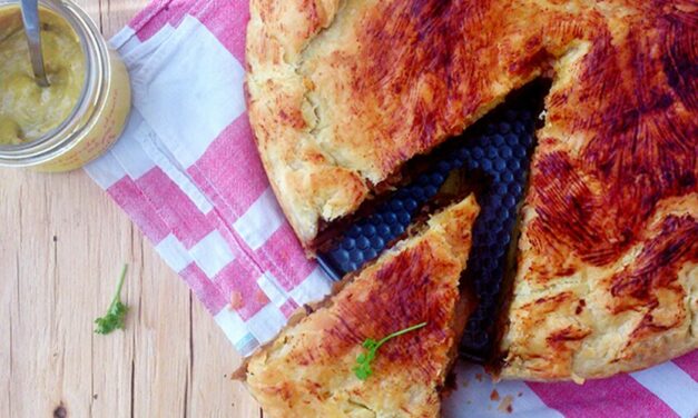 Tarte aux pommes de terre, cèpes et foie gras