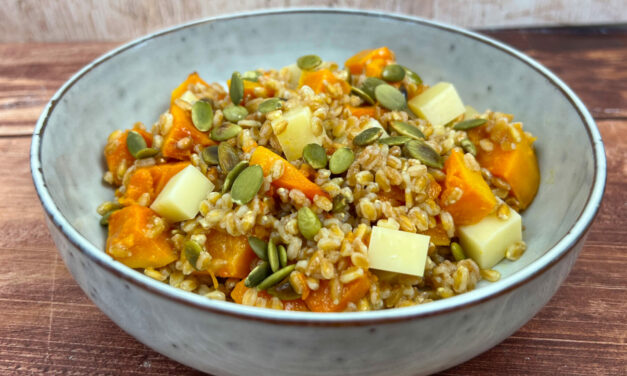 Salade de Petit Épeautre du Velay, butternut rôti, comté et graines de courge