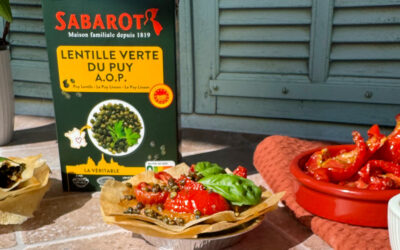 Tartelettes tomates confites, lentilles crispy et caviar d’aubergine