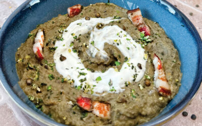 Velouté de Lentille verte du Puy A.O.P, à la poitrine fumée et bleu d’auvergne