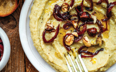 Purée de flageolets aux noisettes et oignons caramélisés