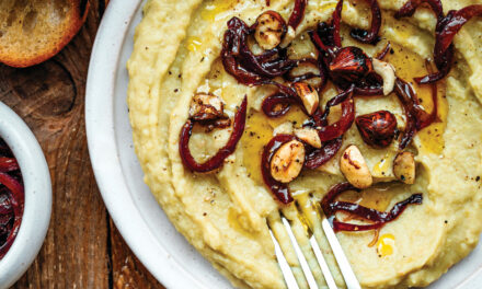 Purée de flageolets aux noisettes et oignons caramélisés