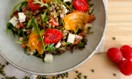 Salade de lentille verte du Puy a.O.P., framboises & saumon fumé