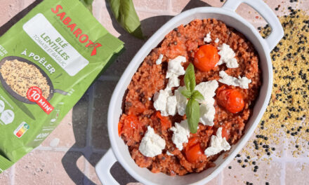 One pot mélange à poêler boulgour, lentilles, tomate et basilic