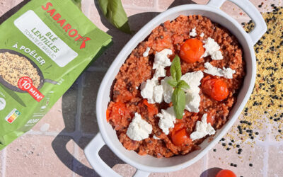 One pot mélange à poêler boulgour, lentilles, tomate et basilic