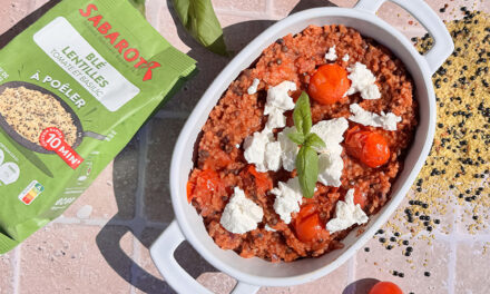 One pot mélange à poêler boulgour, lentilles, tomate et basilic